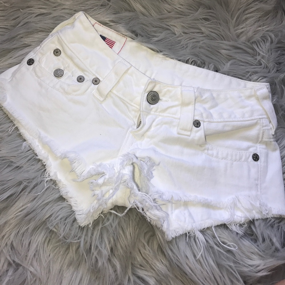True religion white cut off shorts