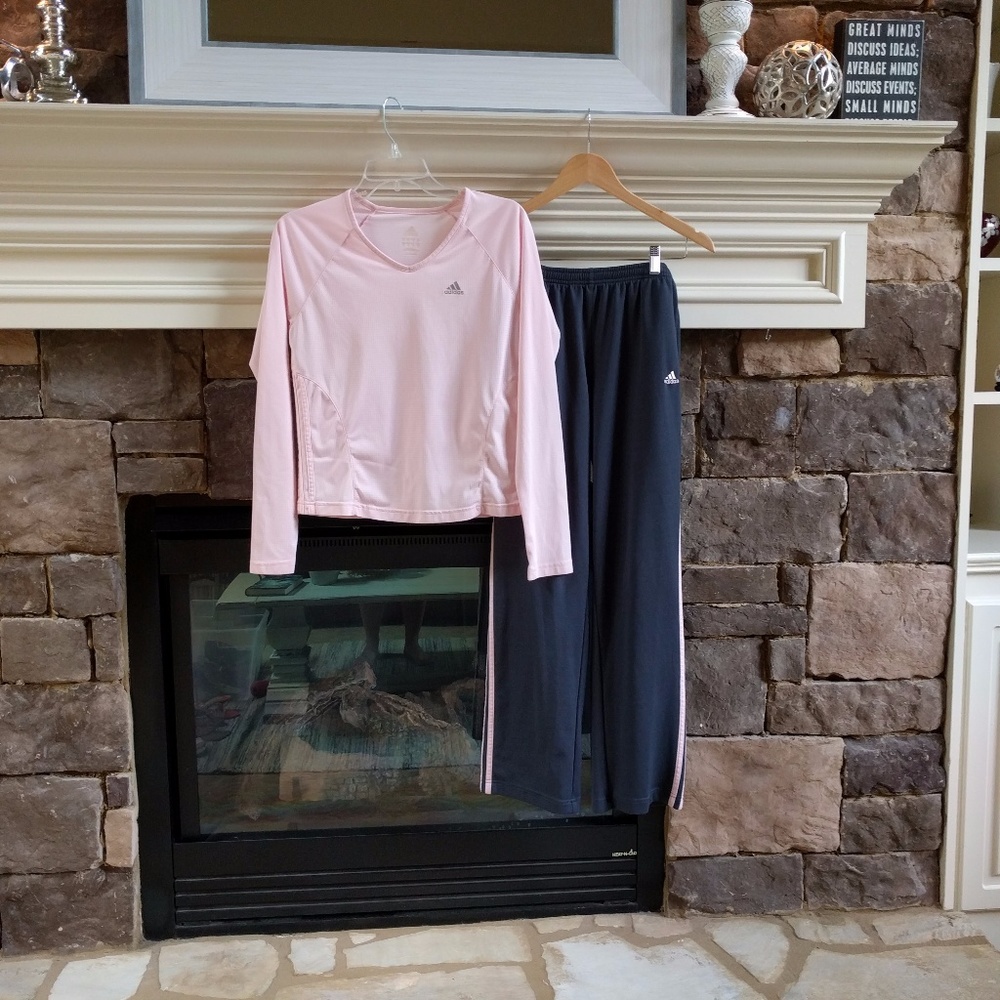 Adidas pink & blue pants and top