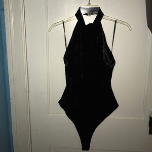 Velvet halter bodysuit