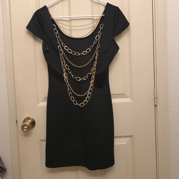 Dresses & Skirts - Black dress with gold chains!