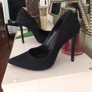 Black suede high heels