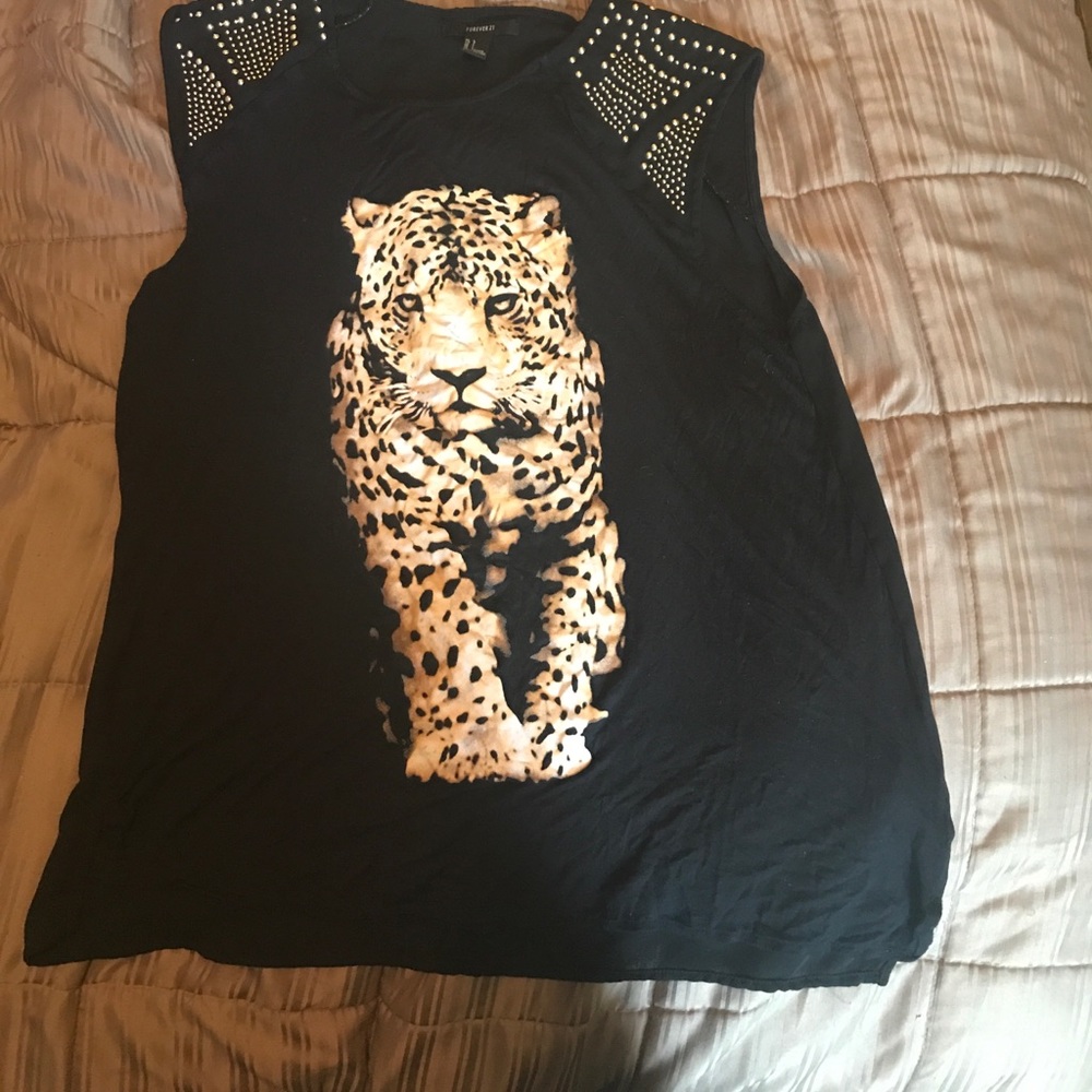 Black blouse with cheetah on it