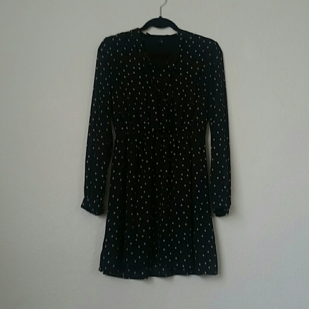 Polkadot little black dress with sheer sleeves