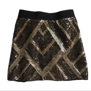Black Metallic Gold Sequin Zipper Back Mini Skirt
