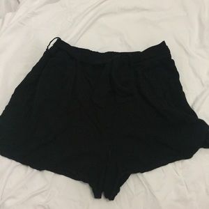 Black high waisted shorts with ribbon belt