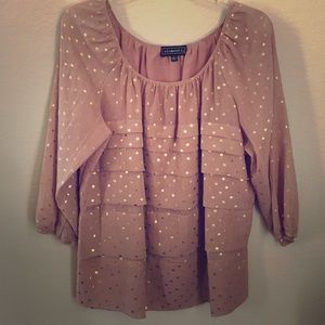 Flowy Beige Gold Polka Dot Blouse