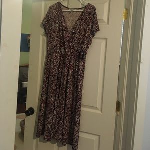 Tea length red, cream, and black dress
