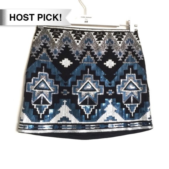 Express Dresses & Skirts - Express black silver blue sequin mini skirt XS