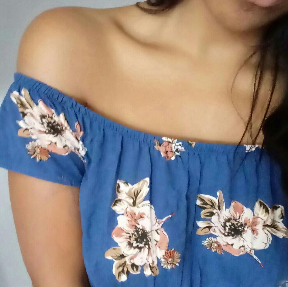 SHOULDER BLUE FLORAL MAXI ROMPER DRESS - Picture 6 of 6