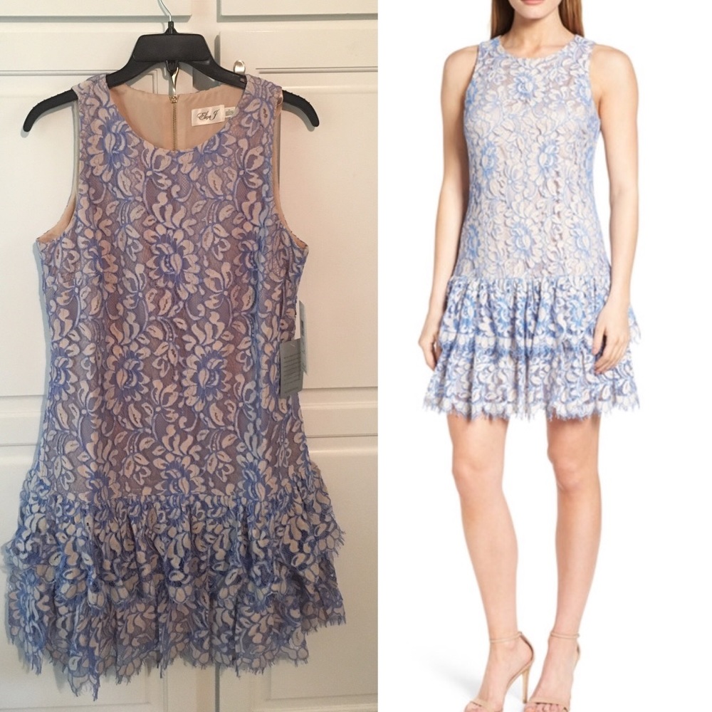 Eliza J Blue Lace Ruffle Dress