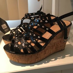 Black and Tan studded wedges