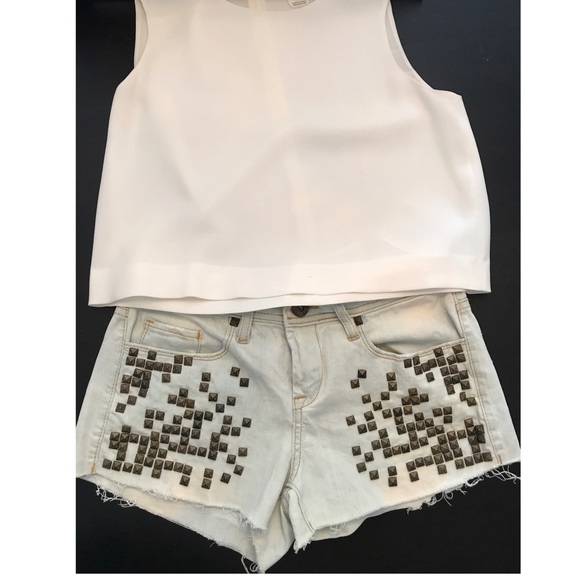 Blank studded denim shorts shorts