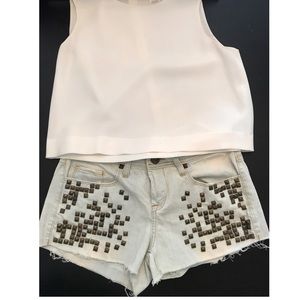 Blank studded denim shorts