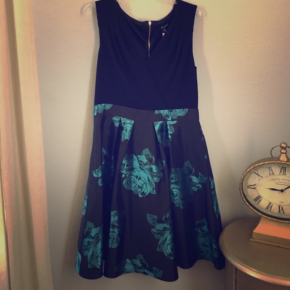 Pleated Tea Length Dress with Pockets