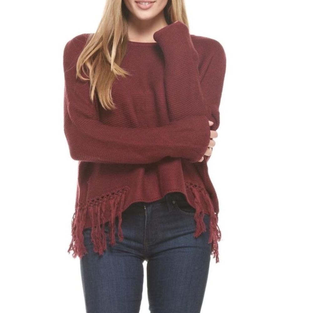 NWOT Merlot Fringe Sweater