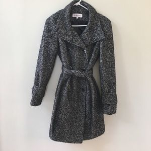 Calvin Klein double breasted black marled pea coat