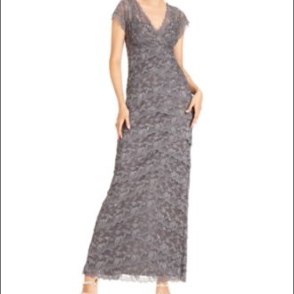 Grey Blue Sequin Lace Gown