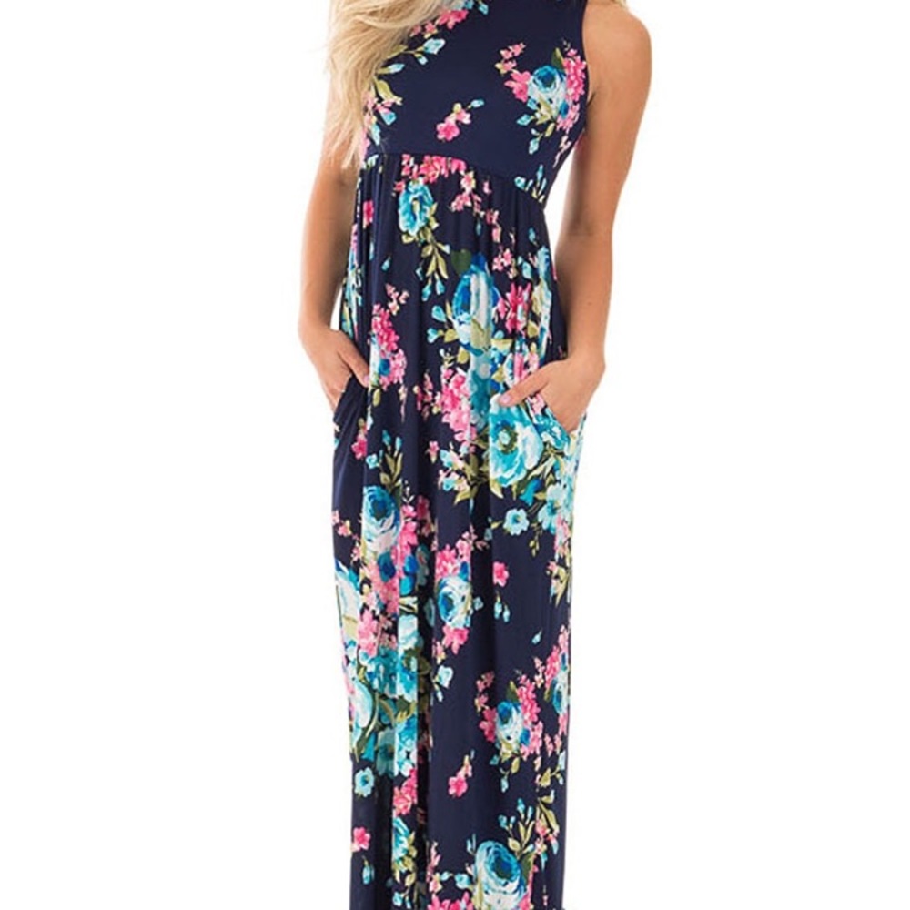 Navy Blue Floral Maxi Dress