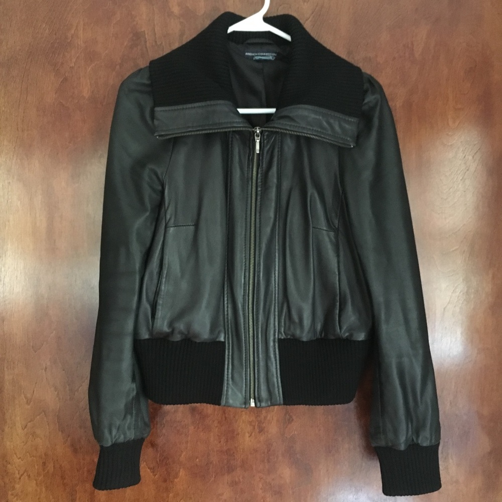French Connection Leather Bomber Jacket