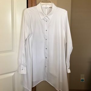 Calvin Klein White Blouse Sharkbite Hem Sz Lg