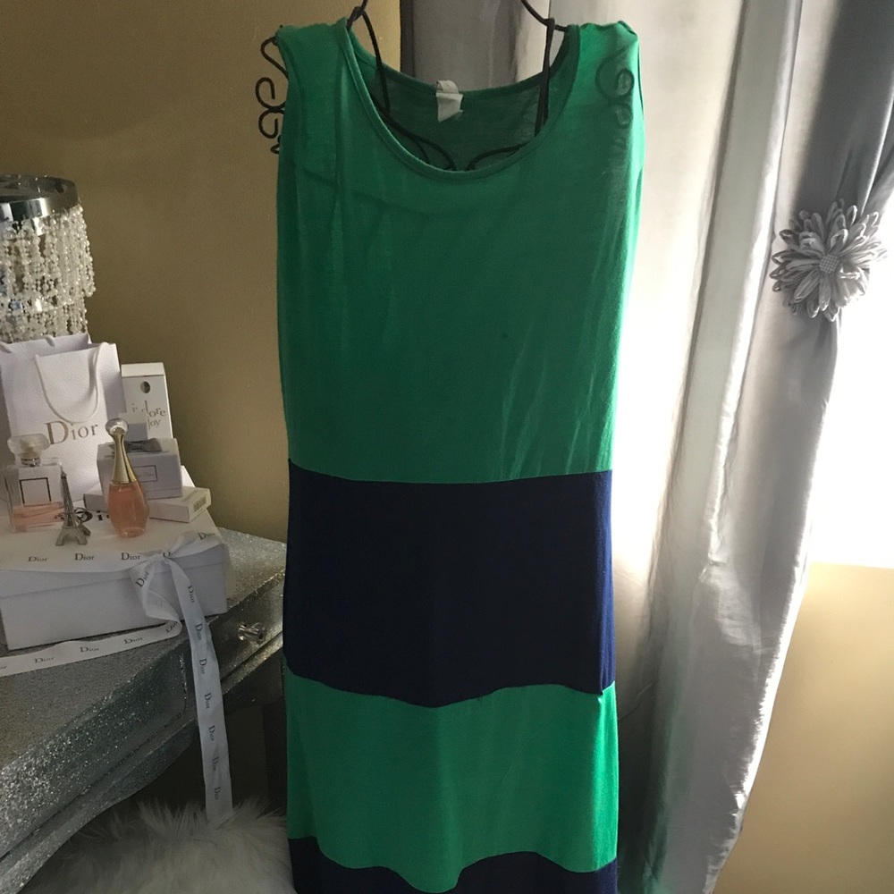 Navy blue and green maxi dress