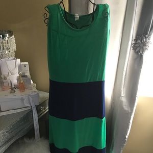 Navy blue and green maxi dress