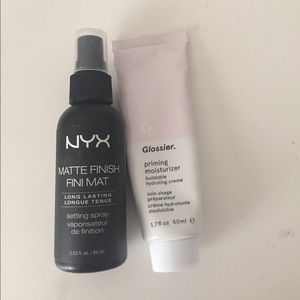 Glossier priming moisturizer and nyx setting spray