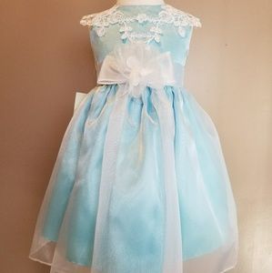 Blue Girls Dress with Lace and flower