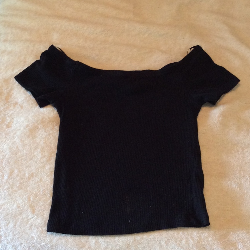 Off the shoulder black crop top.