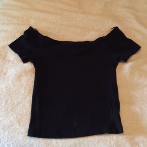 Off the shoulder black crop top.