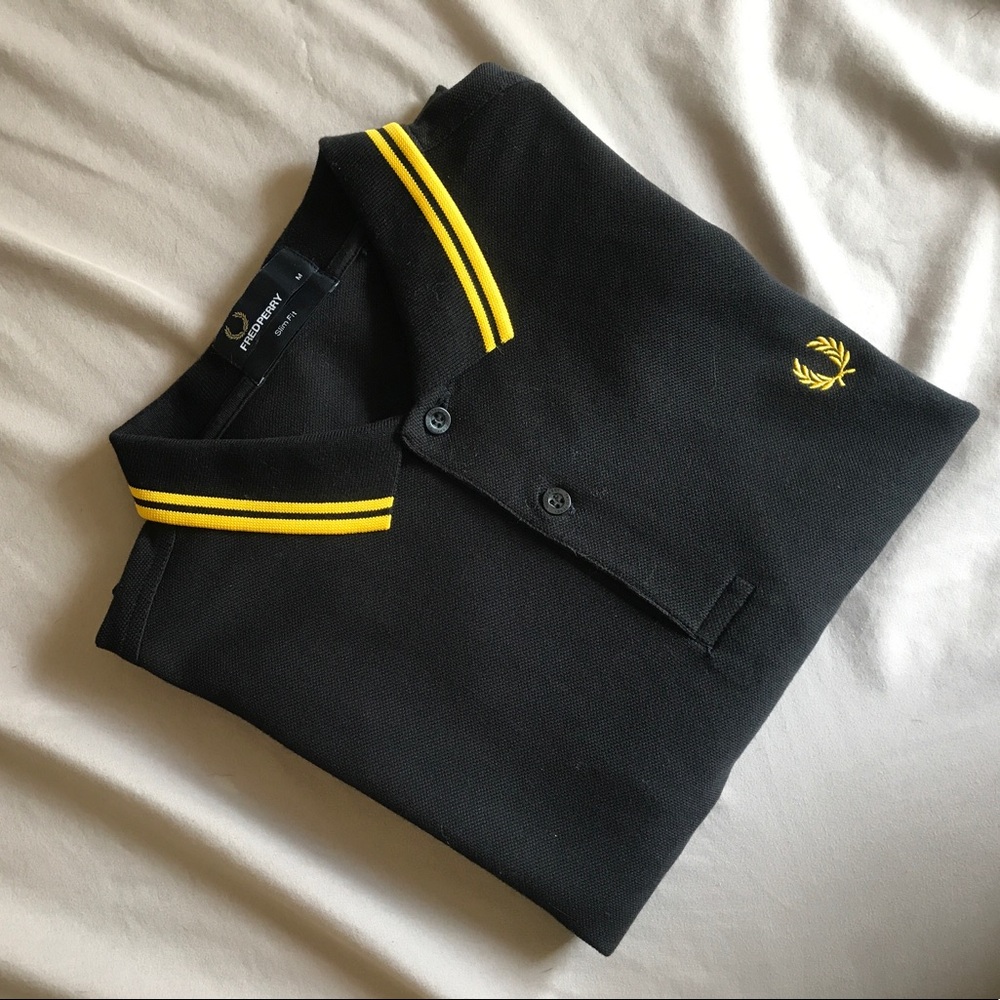 Men's slim fit black and yellow tipped Fred Perry