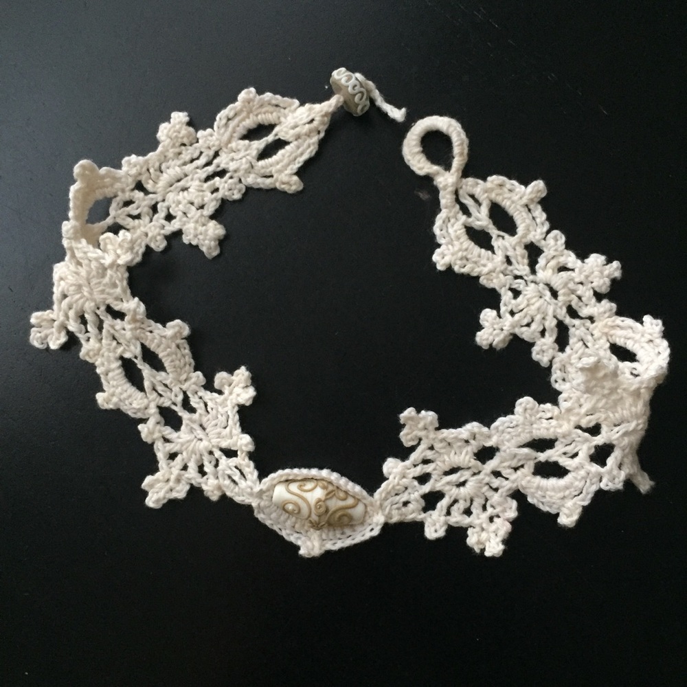 Lace Choker Cotton Crochet Victorian Glass Bead - Picture 7 of 7