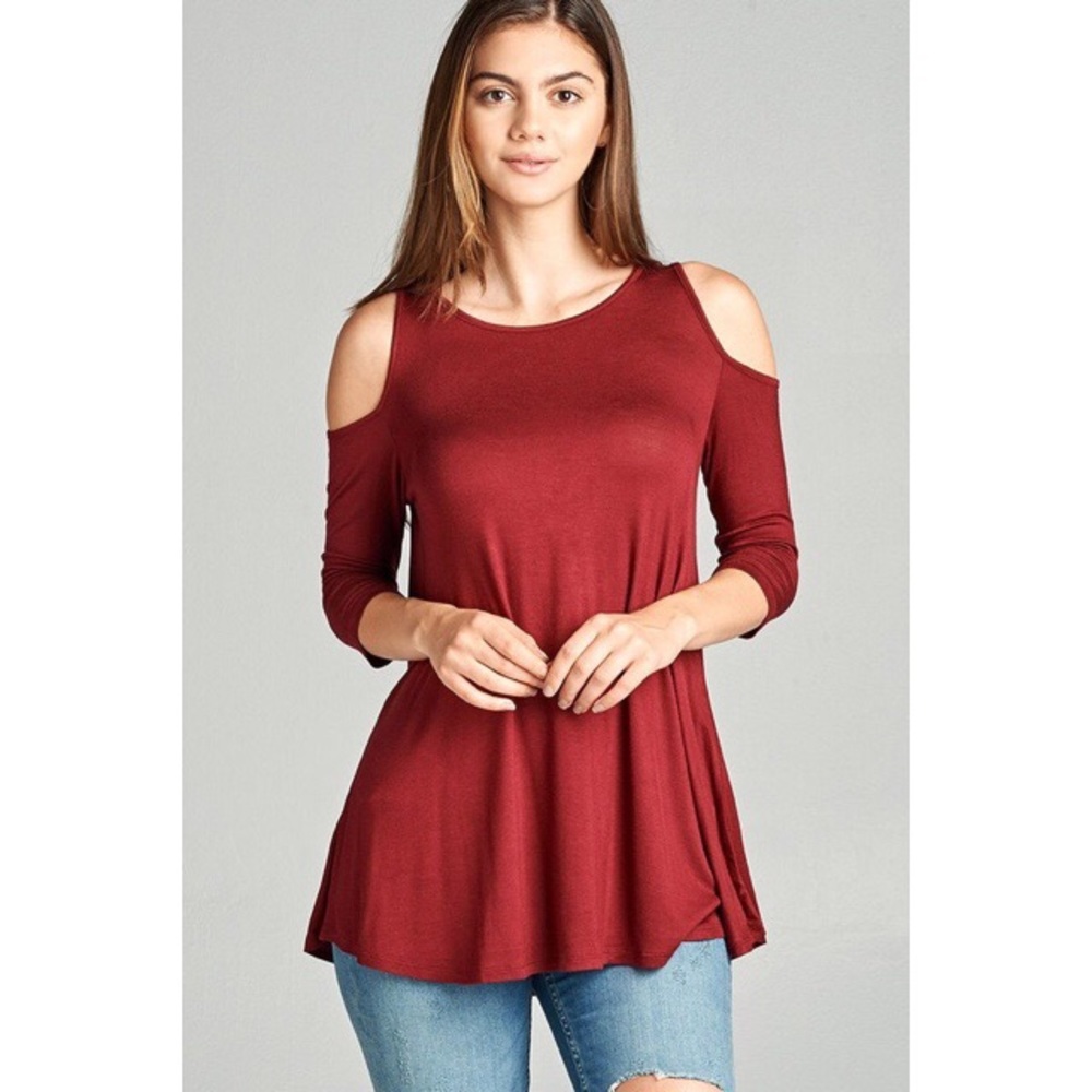 Cold Shoulder Tunic - Burgundy