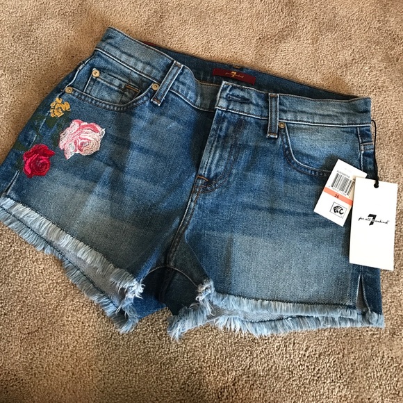Denim Jean Shorts with Floral Pattern