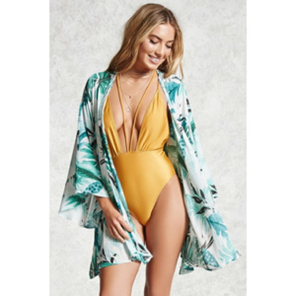 NWT Forever 21 tropical kimono swim cover up