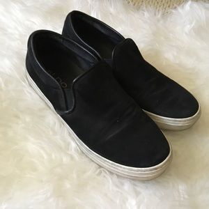 Also suede slip-ons