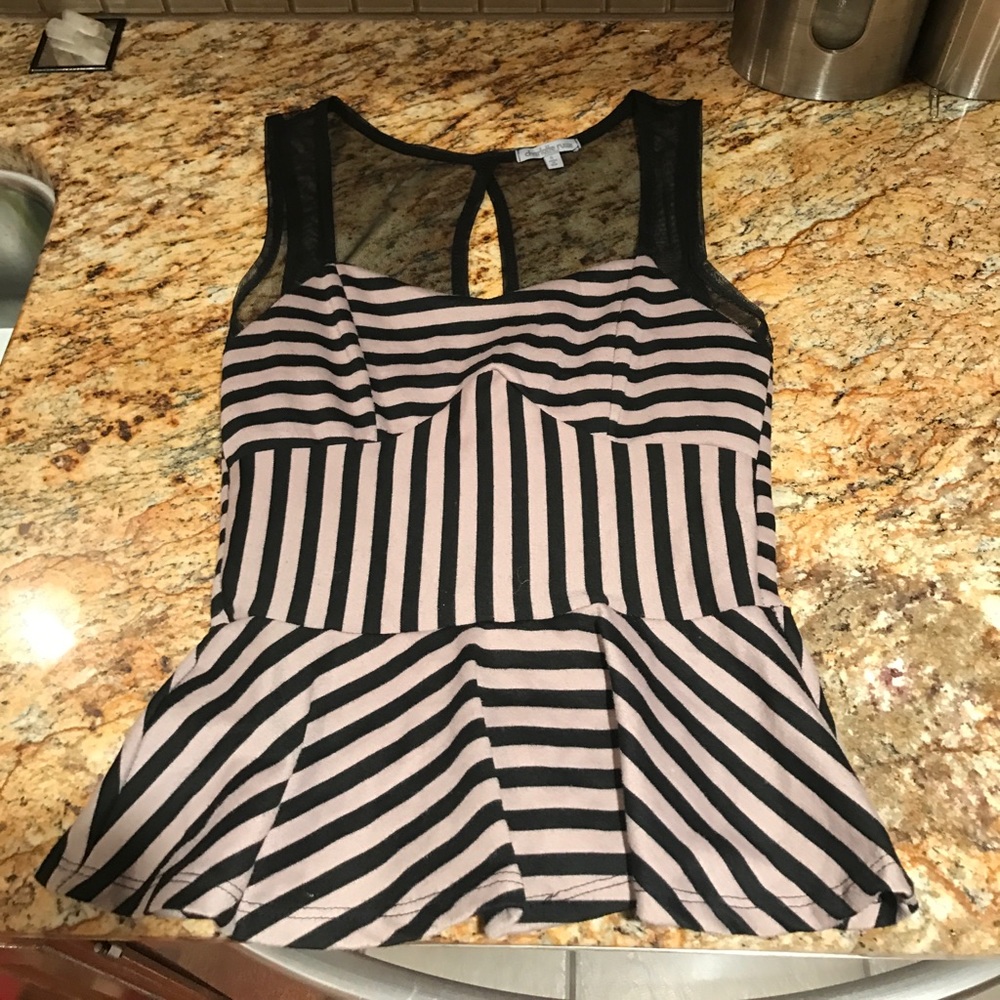Sheer and striped peplum top