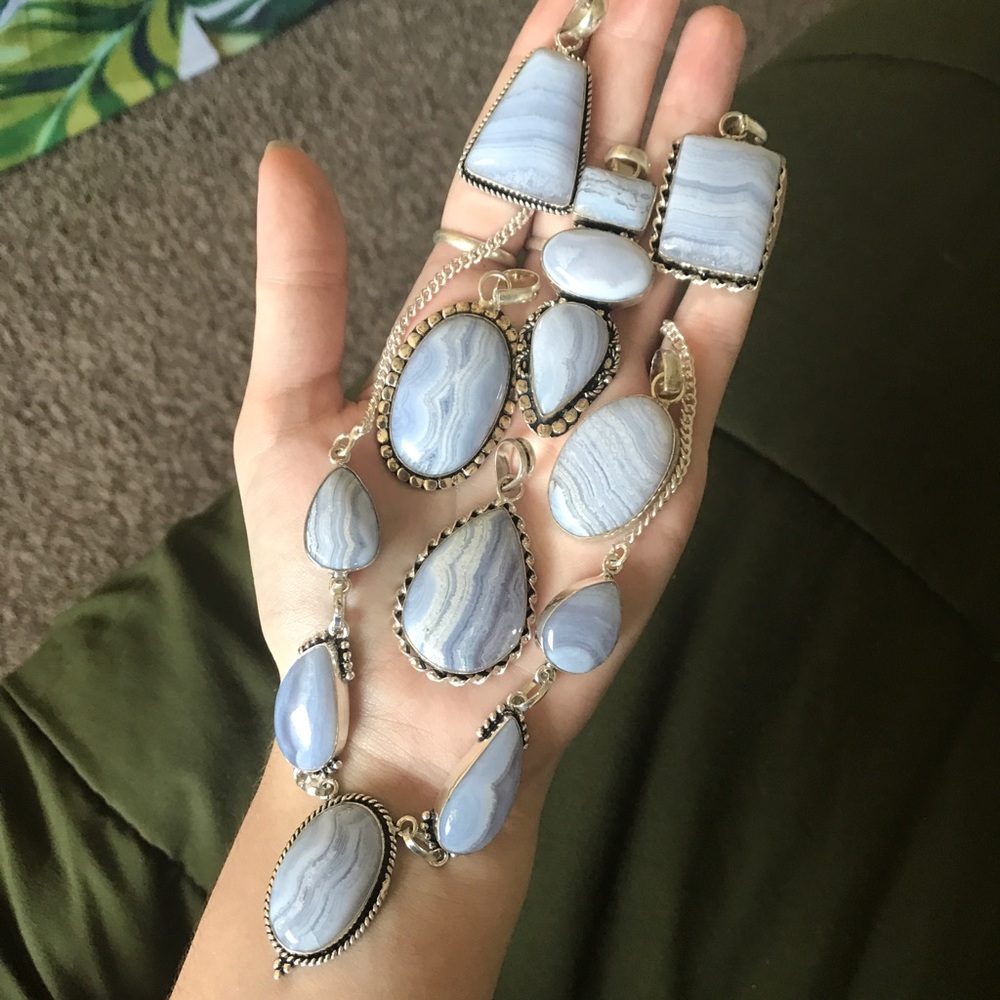 Blue lace agate pendants and necklace