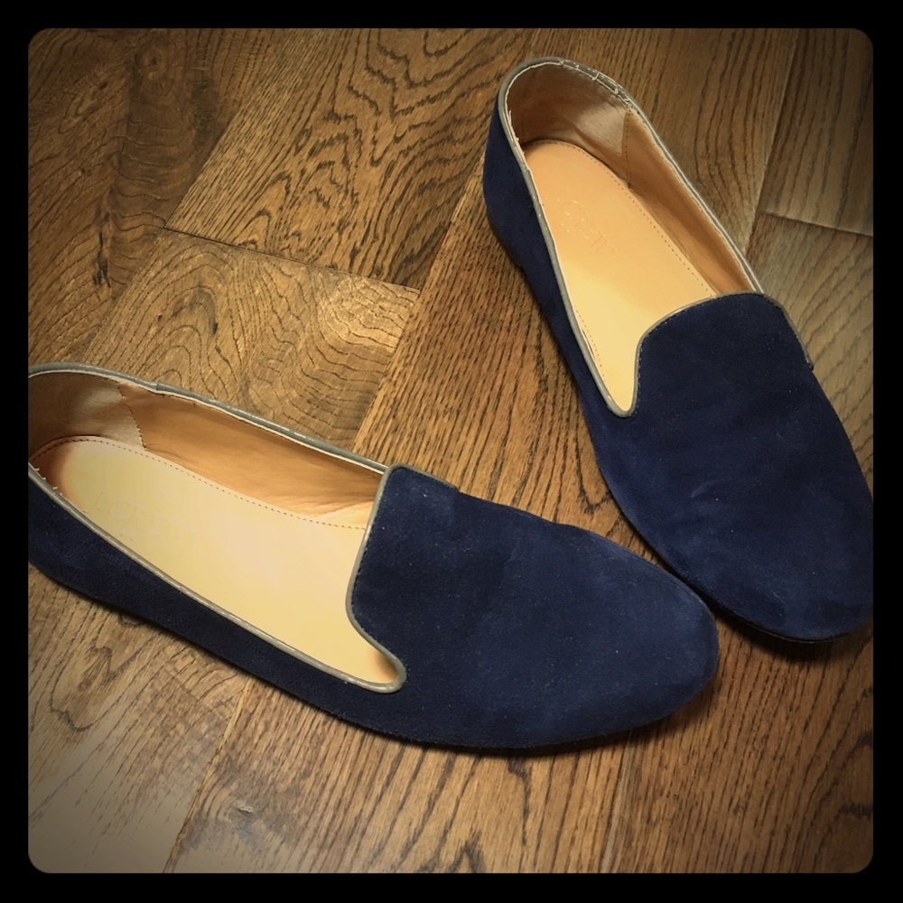 J Crew Navy Suede Smoking Slipper Flats 7.5