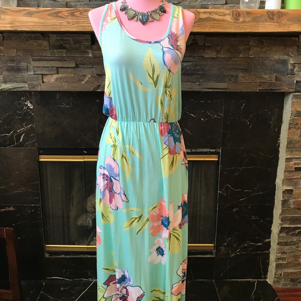 Sleeveless Mint Green Floral Maxi dress - Picture 2 of 2