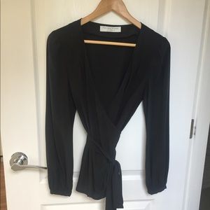 Beautiful Trina Turk Black Silk Wrap-Tie Blouse