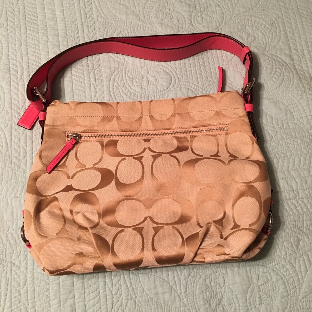 Coach Coral & Tan Bucket Purse