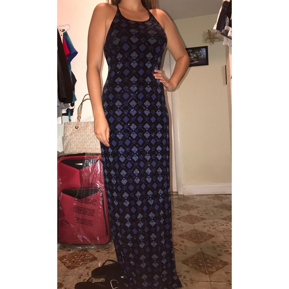 Jump—Open Back Diamond Print Evening Gown