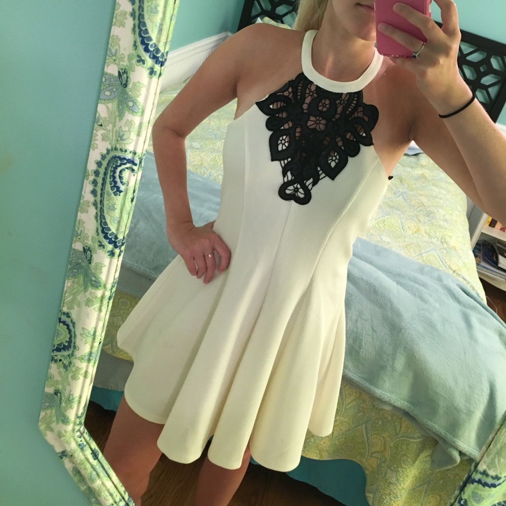 White Black Lace Top Formal Dress