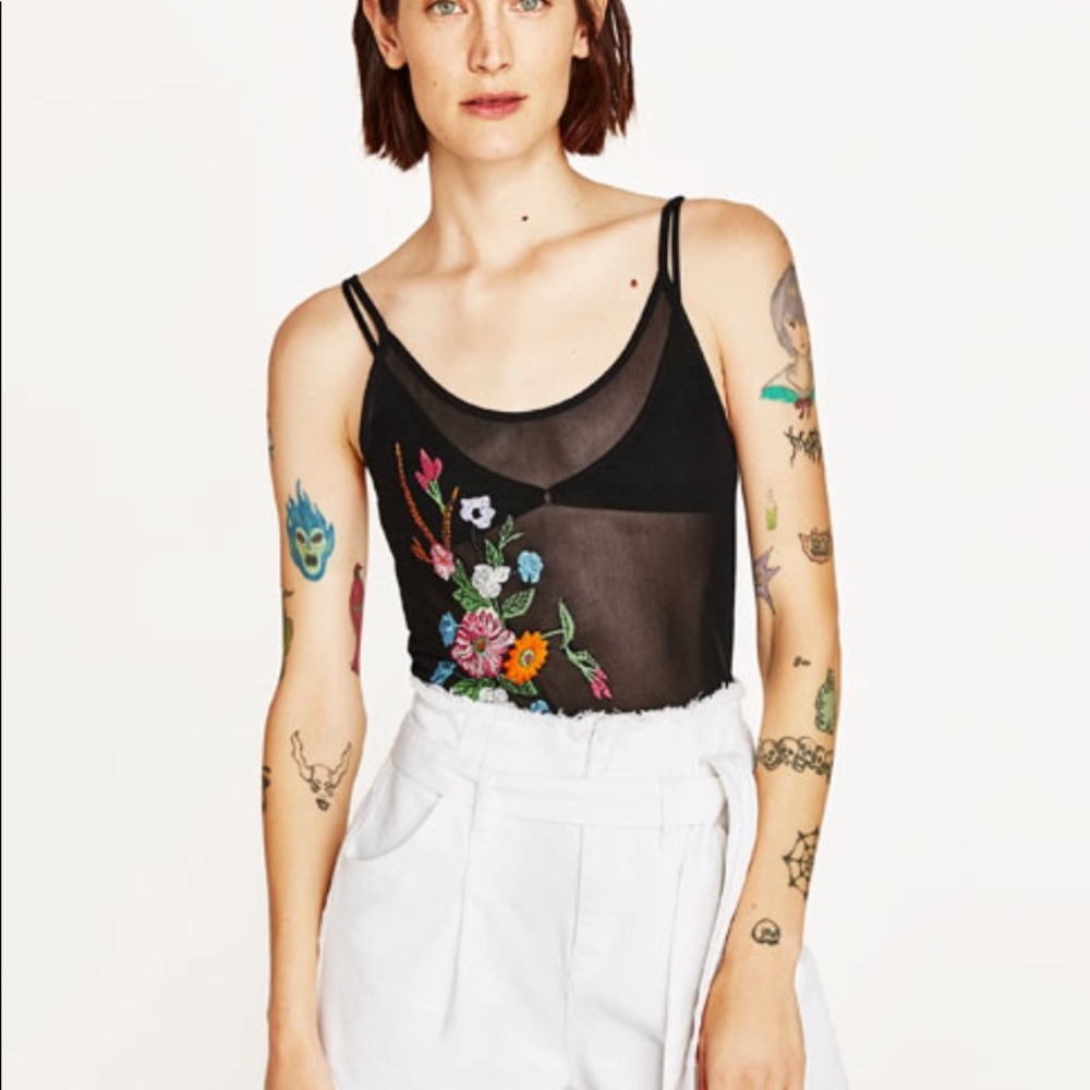 Embroidered mesh bodysuit