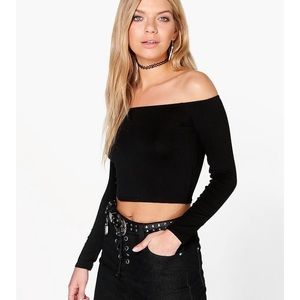 off shoulder black crop top