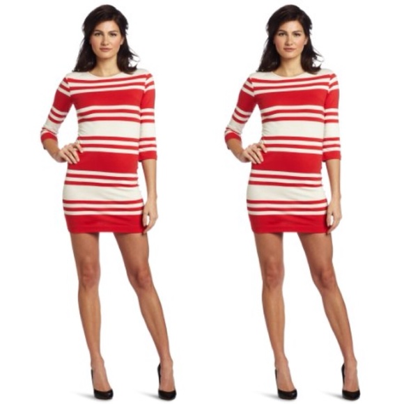 French Connection Dresses & Skirts - French Connection Red Jag Stripe Jersey Dress