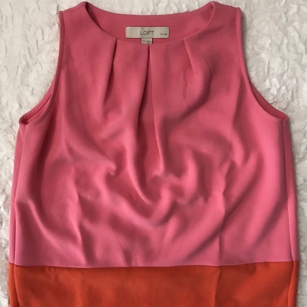 Pink Orange Colorblock Career Petites Top