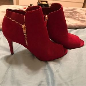 Red suede booties