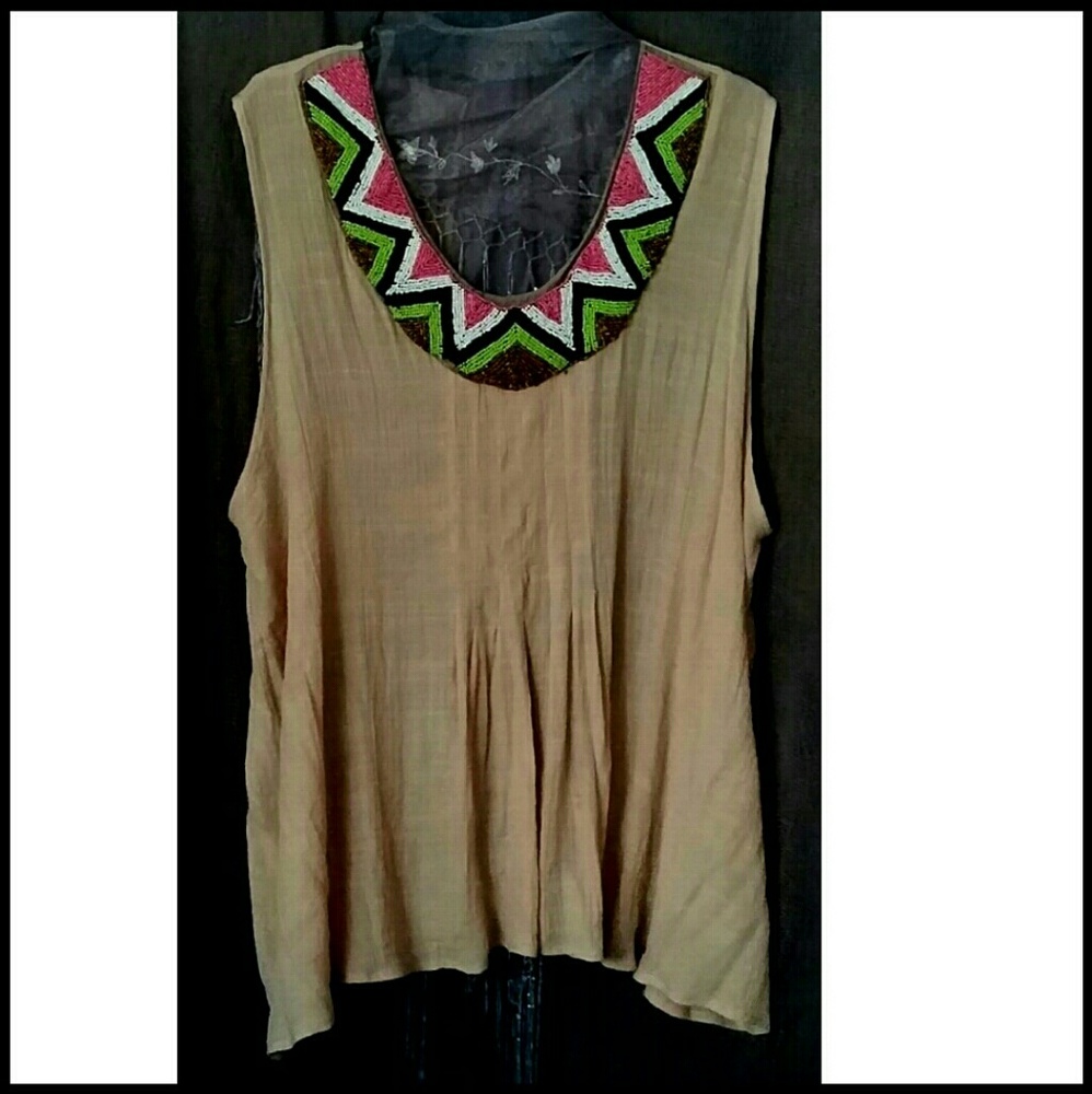 Wrangler Wrancher Woven Top with Beaded Collar